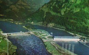 Vintage Postcard Aerial View Bonneville Dam And Power House Mike Roberts Color