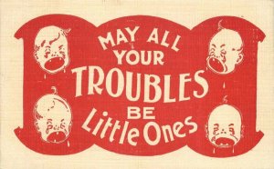 Arts Crafts Little Troubles Saying Red Motto 1909 linen Postcard 21-224