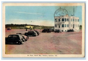 1944 Airplane, Air Port North Bay Ontario Canada, Burk's Falls Ont. Postcard 