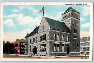 Jackson Michigan MI Postcard Post Office Building Exterior Roadside 1922 Antique