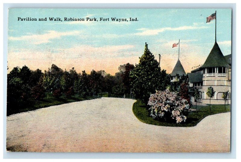 c1910's Pavilion And Walk Robinson Park Fort Wayne Indiana IN Antique Postcard