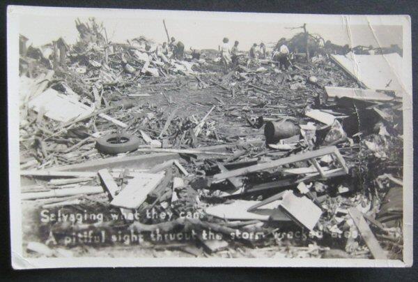 Salvaging What They Can After Storm Leedey Oklahoma 1947  Real Photo Postcard