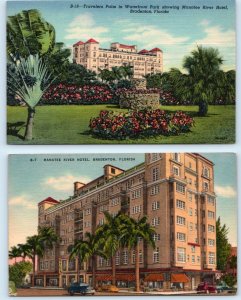 2 Postcards BRADENTON, Florida FL ~ Waterfront Park MANATEE RIVER HOTEL c1940s