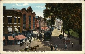 Westerly Rhode Island RI High Street Trolley Streetcar Vintage Postcard