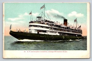 S. S. Christopher Columbus Steamship Chicago-Milwaukee Route Postcard c1900s
