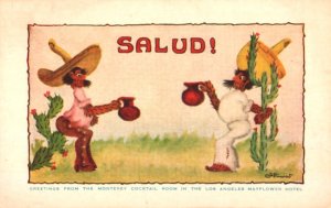 ad postcard: Salud, Drinking at the Mayflower Hotel, Los Angeles