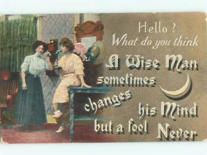 Pre-Linen TWO WOMEN BOTH TALKING ON TELEPHONE AB8303