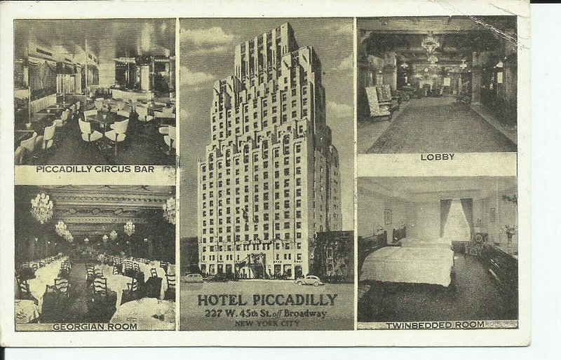 Hotel Piccadilly 45th Street Lumitone 1951 New York City Postcard