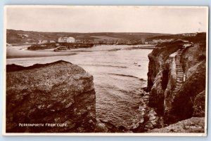 Cornwall England Postcard Perranporth from Cliff c1920's Antique RPPC Photo