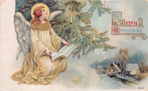 CHRISTMAS HOLIDAY ANGEL MUSIC EMBOSSED POSTCARD 1911