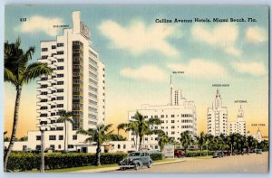 Miami Beach Florida Postcard Collins Avenue Hotels Exterior 1940 Vintage Antique