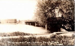 RPPC Postcard MN Mississippi River at Little Falls Large Bridge 1930s S114