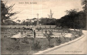 Postcard Barbados Bridgetown Man by Water Fountain in Queen's Park ~1910 M48