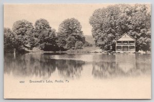Media PA Broomall's Lake Peaceful View of Boathouse Pennsylvania Postcard C48