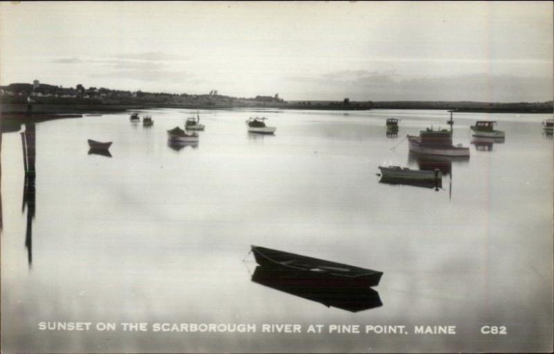 Pine Point ME Near Old Orchard Beach - Harbor & Boats Real Photo Postcard