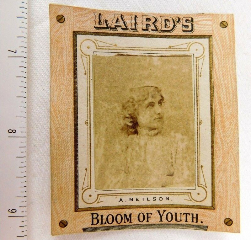 1870's Laird's Bloom of Youth w/ Mounted Real Photo of A. Neilson Trade Card F50