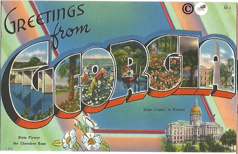 Greetings From Georgia Large Letter Big Letter Vintage Postcard Linen