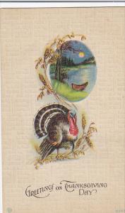 Thanksgiving Greetings Turkey with Landscape Scene 1918