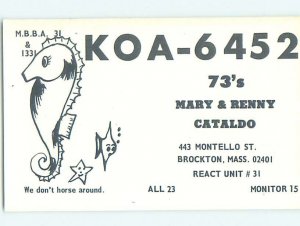 Pre-1980 RADIO CARD - CB HAM OR QSL Brockton Massachusetts MA AH2508