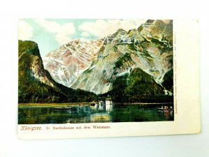 Vintage Postcard Konigsee St. Bartholomae mit dem Watzmann Germany