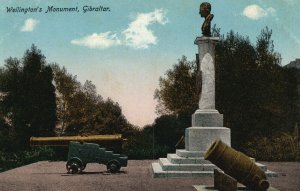 Vintage Postcard 1910's Wellington's Monument Gibraltar Canon & Statue