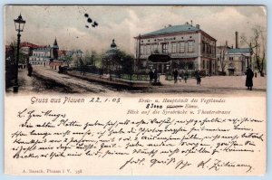 GRUSS AUS GREETINGS FROM PLAUEN GERMANY SYRA BRIDGE & THEATRES POSTCARD 1903