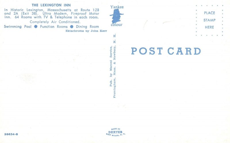 Vintage Postcard The Historic Lexington Inn Swimming Pool Massachusetts MA