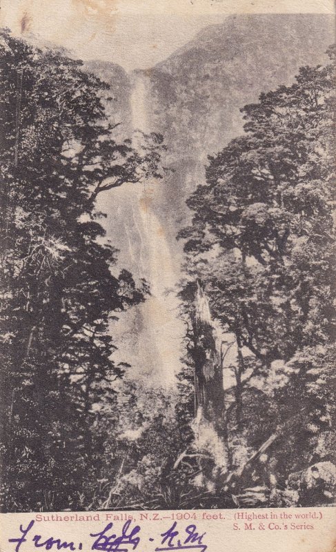 Sutherland Falls 1900 Foot Fall Jump Scary New Zealand Old Postcard