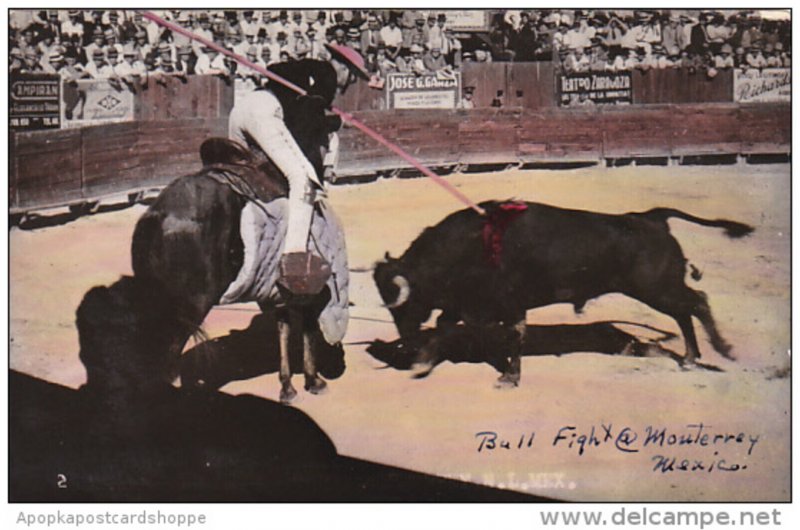 Bull Fight Lancer and Bull Monterrey Mexico Real Photo