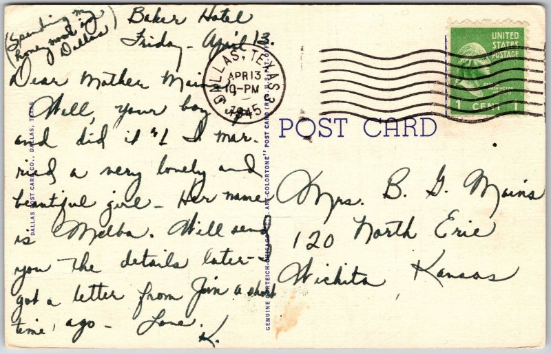 1945 Titchie-Goettinger Department Store Dallas Texas TX Posted  Postcard