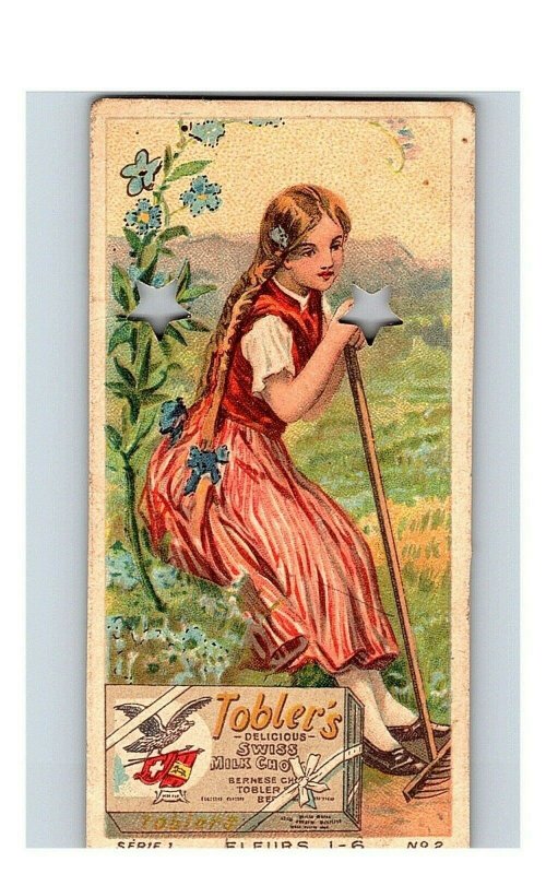 Vintage 1890's Victorian Trade Card Toblerone Swiss Chocolate - Cute Farm Girl