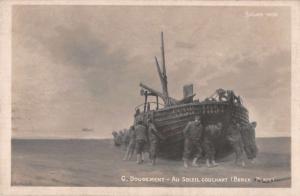 Berck France Men Pushing Ship Real Photo Antique Postcard J72618
