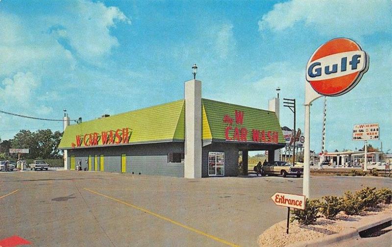 Tampa FL Big W Car Wash Gulf Gas Station Busch Gardens Postcard