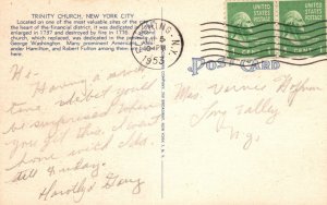 Vintage Postcard 1953 View of Trinity Church New York City N. Y.