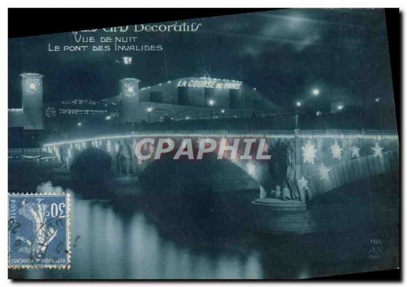 Old Postcard Paris Decorative Arts Building Night View Bridge Invalides