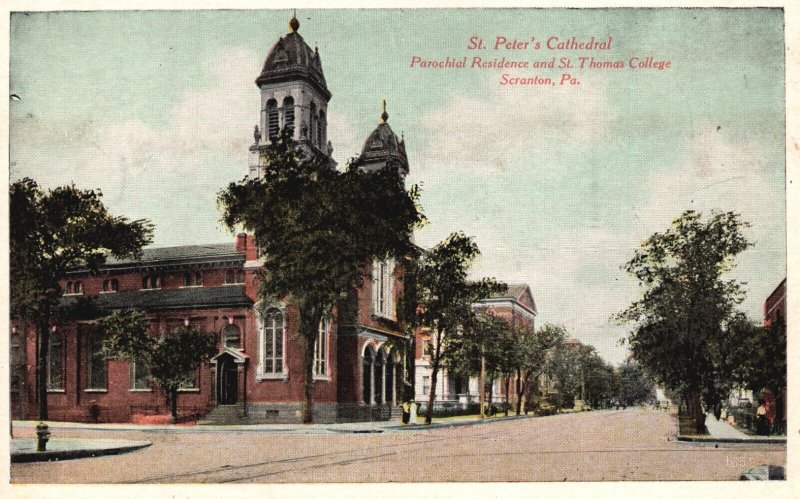 Scranton PA Postcard St. Peter's Cathedral St. Thomas College Church Religious