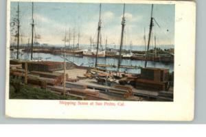 San Pedro CA Harbor Ships c1910 Postcard