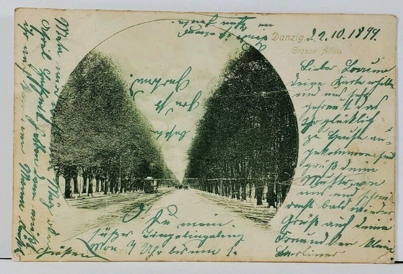 DANZIG  Grosse Allee c1899 Picture View, Langfuhr to Berlin Postcard K19