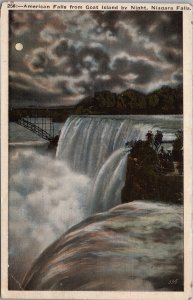 American Falls from Goat Island by Night Niagara Falls Postcard PC409