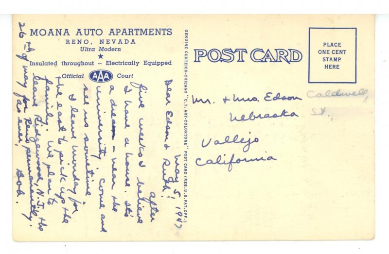 NV - Reno. Moana Auto Apartments ca 1939