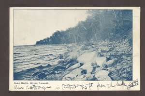 MILTON VERMONT CAMP MARTIN THE NORTH BEACH 1908 VT. VINTAGE POSTCARD