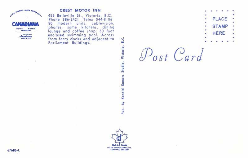 Postcard MOTEL SCENE Victoria British Columbia BC AP0485