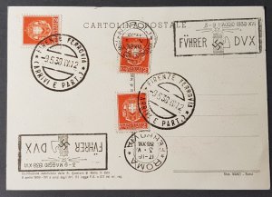 THIRD REICH ORIGINAL POSTCARD MUSSOLINI - HITLER NAZI AXIS MEETING ROME 1938