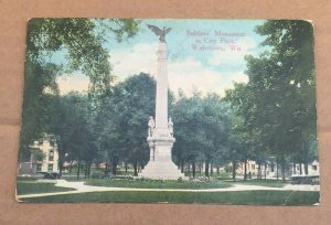 VINTAGE UNUSED .01 POSTCARD SOLDIERS MONUMENT, CITY PARK, WATERTOWN  WISC CREASE