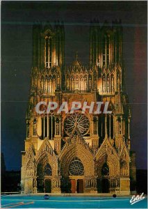 Modern Postcard Reims Marne The front of the cathedral night view