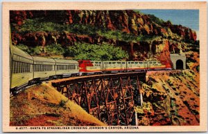 VINTAGE POSTCARD SANTA FE STREAMLINER TRAIN CROSSING JOHNSON'S CANYON ARIZONA