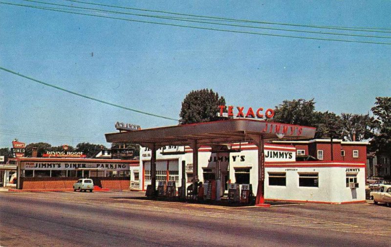 Auburn Maine Jimmy's Diner and Texaco Gas Station Vintage Postcard JJ649051