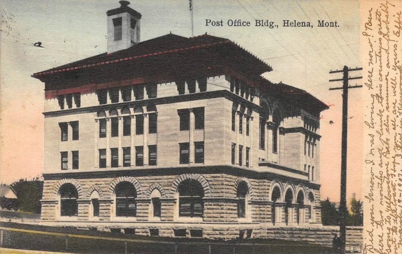 Helena, Montana Post Office Building 1907 Hand-Colored Vintage Postcard