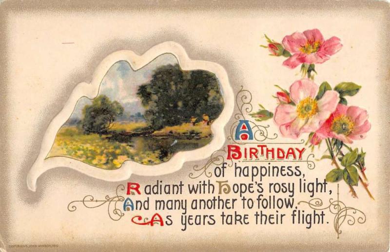 Group Of 4 Best Birthday Wishes Flower Scene Winsch Antique Postcards K98169