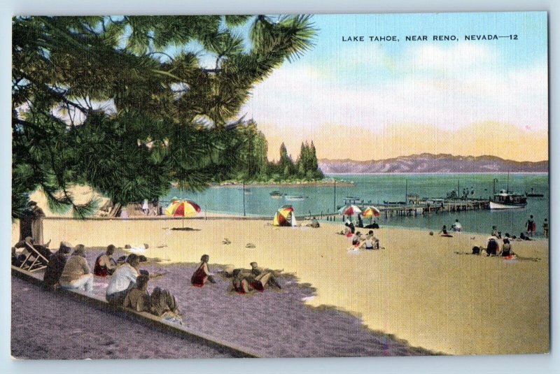 Reno Nevada NV Postcard Lake Tahoe Beach Lake Skies Exterior View c1940 Vintage